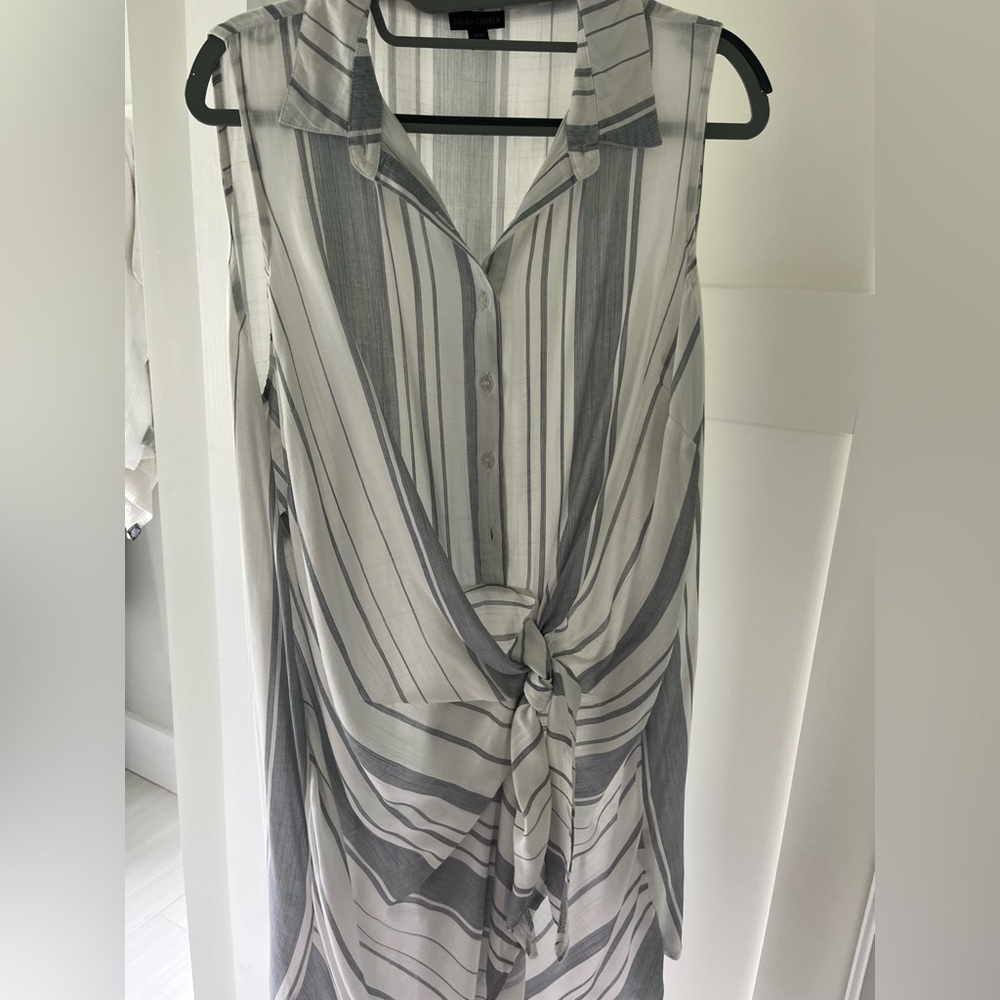 Coco + Carmen Striped Grey and White Midi Dress, Size S/M